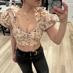 Lovers + Friends Floral Puff Sleeve Crop Top